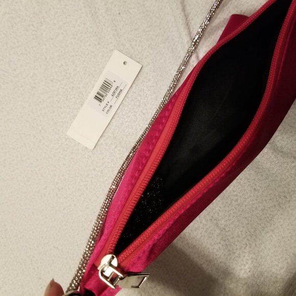 Shoulder Bag & Crossbody Removable Strap Pink Fuchsia Satin Purse Bejewelled NWT - Picture 6 of 14